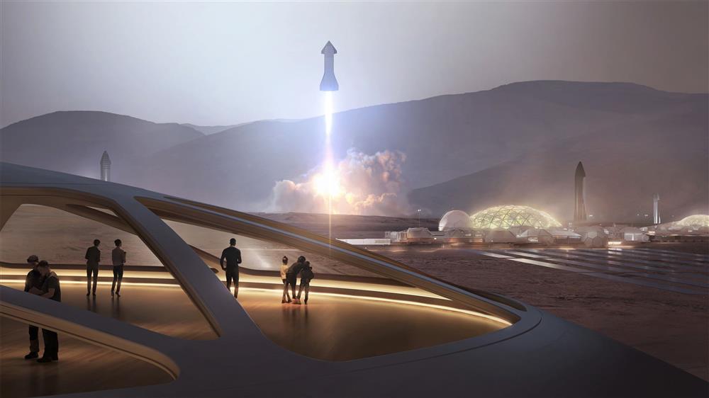 Starship a kolonie na Marsu (Zdroj: SpaceX)